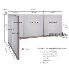 GOF 72"D x 126"W x 48”/60”/72”H, L-Shaped Freestanding Fabric Partition Package