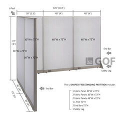 GOF 72"D x 126"W x 48”/60”/72”H, L-Shaped Freestanding Fabric Partition Package
