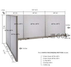 GOF 72"D x 132"W x 48”/60”/72”H, L-Shaped Freestanding Fabric Partition Package