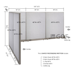GOF 72"D x 132"W x 48”/60”/72”H, L-Shaped Freestanding Fabric Partition Package