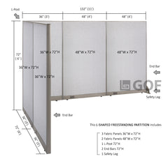 GOF 72"D x 132"W x 48”/60”/72”H, L-Shaped Freestanding Fabric Partition Package