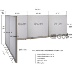 GOF 72"D x 144"W x 48”/60”/72”H, L-Shaped Freestanding Fabric Partition Package