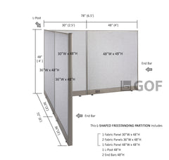 GOF 72"D x 78"W x 48”/60”/72”H, L-Shaped Freestanding Fabric Partition Package