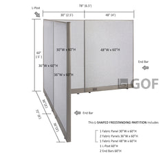 GOF 72"D x 78"W x 48”/60”/72”H, L-Shaped Freestanding Fabric Partition Package
