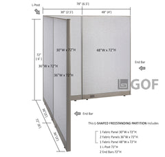 GOF 72"D x 78"W x 48”/60”/72”H, L-Shaped Freestanding Fabric Partition Package