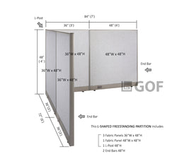 GOF 72"D x 84"W x 48”/60”/72”H, L-Shaped Freestanding Fabric Partition Package
