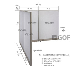 GOF 72"D x 84"W x 48”/60”/72”H, L-Shaped Freestanding Fabric Partition Package