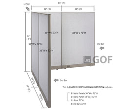 GOF 72"D x 84"W x 48”/60”/72”H, L-Shaped Freestanding Fabric Partition Package