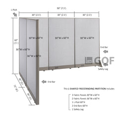 GOF 72"D x 90"W x 48”/60”/72”H, L-Shaped Freestanding Fabric Partition Package