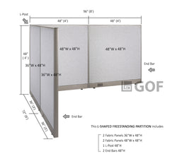 GOF 72"D x 96"W x 48”/60”/72”H, L-Shaped Freestanding Fabric Partition Package