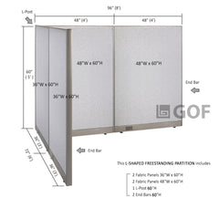 GOF 72"D x 96"W x 48”/60”/72”H, L-Shaped Freestanding Fabric Partition Package