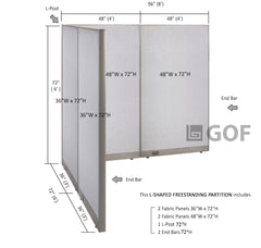 GOF 72"D x 96"W x 48”/60”/72”H, L-Shaped Freestanding Fabric Partition Package