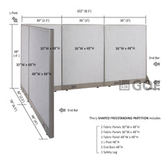GOF 78"D x 102"W x 48”/60”/72”H, L-Shaped Freestanding Fabric Partition Package