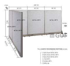 GOF 78"D x 108"W x 48”/60”/72”H, L-Shaped Freestanding Fabric Partition Package