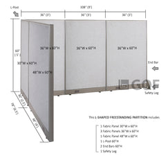 GOF 78"D x 108"W x 48”/60”/72”H, L-Shaped Freestanding Fabric Partition Package