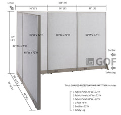 GOF 78"D x 108"W x 48”/60”/72”H, L-Shaped Freestanding Fabric Partition Package