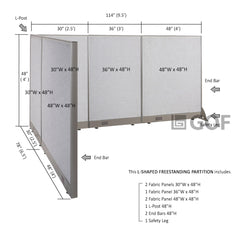 GOF 78"D x 114"W x 48”/60”/72”H, L-Shaped Freestanding Fabric Partition Package