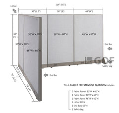GOF 78"D x 114"W x 48”/60”/72”H, L-Shaped Freestanding Fabric Partition Package