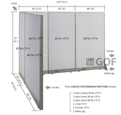GOF 78"D x 114"W x 48”/60”/72”H, L-Shaped Freestanding Fabric Partition Package