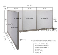 GOF 78"D x 120"W x 48”/60”/72”H, L-Shaped Freestanding Fabric Partition Package