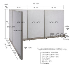 GOF 78"D x 120"W x 48”/60”/72”H, L-Shaped Freestanding Fabric Partition Package