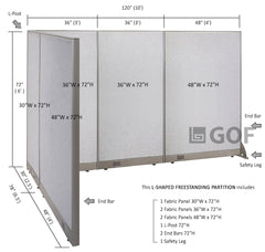 GOF 78"D x 120"W x 48”/60”/72”H, L-Shaped Freestanding Fabric Partition Package