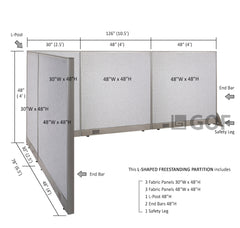 GOF 78"D x 126"W x 48”/60”/72”H, L-Shaped Freestanding Fabric Partition Package
