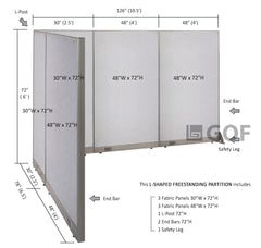 GOF 78"D x 126"W x 48”/60”/72”H, L-Shaped Freestanding Fabric Partition Package