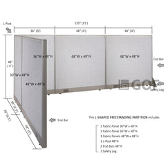 GOF 78"D x 132"W x 48”/60”/72”H, L-Shaped Freestanding Fabric Partition Package