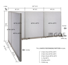 GOF 78"D x 132"W x 48”/60”/72”H, L-Shaped Freestanding Fabric Partition Package