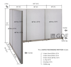 GOF 78"D x 132"W x 48”/60”/72”H, L-Shaped Freestanding Fabric Partition Package