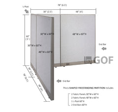 GOF 78"D x 78"W x 48”/60”/72”H, L-Shaped Freestanding Fabric Partition Package