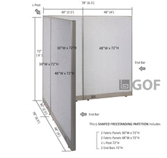 GOF 78"D x 78"W x 48”/60”/72”H, L-Shaped Freestanding Fabric Partition Package