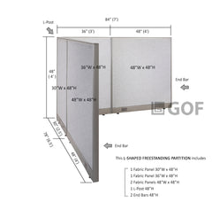 GOF 78"D x 84"W x 48”/60”/72”H, L-Shaped Freestanding Fabric Partition Package