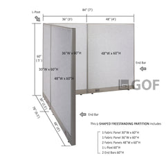 GOF 78"D x 84"W x 48”/60”/72”H, L-Shaped Freestanding Fabric Partition Package