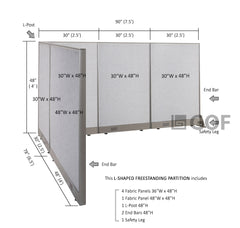 GOF 78"D x 90"W x 48”/60”/72”H, L-Shaped Freestanding Fabric Partition Package
