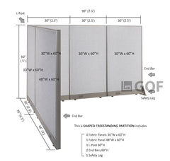 GOF 78"D x 90"W x 48”/60”/72”H, L-Shaped Freestanding Fabric Partition Package