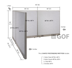GOF 78"D x 96"W x 48”/60”/72”H, L-Shaped Freestanding Fabric Partition Package