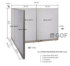 GOF 78"D x 96"W x 48”/60”/72”H, L-Shaped Freestanding Fabric Partition Package