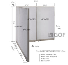 GOF 78"D x 96"W x 48”/60”/72”H, L-Shaped Freestanding Fabric Partition Package