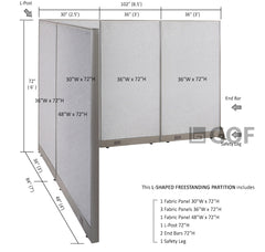 GOF 84"D x 102"W x 48”/60”/72”H, L-Shaped Freestanding Fabric Partition Package