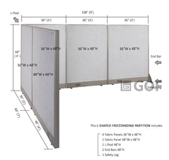GOF 84"D x 108"W x 48”/60”/72”H, L-Shaped Freestanding Fabric Partition Package