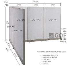 GOF 84"D x 108"W x 48”/60”/72”H, L-Shaped Freestanding Fabric Partition Package