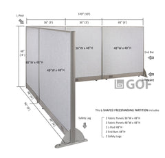 GOF 96"D x 120"W x 48”/60”/72”H, L-Shaped Freestanding Fabric Partition Package