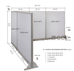 GOF 96"D x 120"W x 48”/60”/72”H, L-Shaped Freestanding Fabric Partition Package