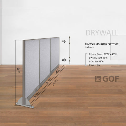 GOF 108"W x 48”/60”/72”H, Wall-Mounted Fabric Partition Package