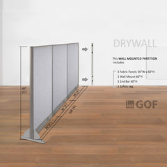 GOF 108"W x 48”/60”/72”H, Wall-Mounted Fabric Partition Package
