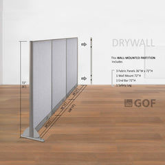 GOF 108"W x 48”/60”/72”H, Wall-Mounted Fabric Partition Package