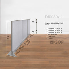 GOF 114"W x 48”/60”/72”H, Wall-Mounted Fabric Partition Package