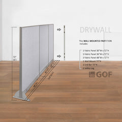 GOF 114"W x 48”/60”/72”H, Wall-Mounted Fabric Partition Package